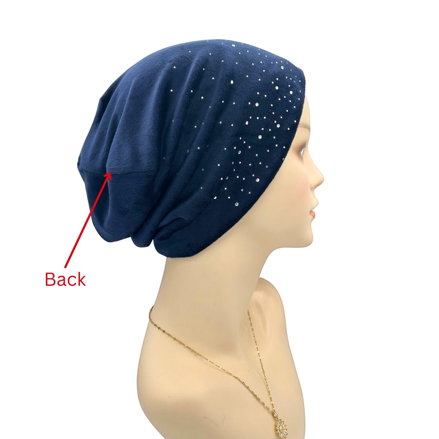 Beaded Jewels Velvet Alopecia hat Navy