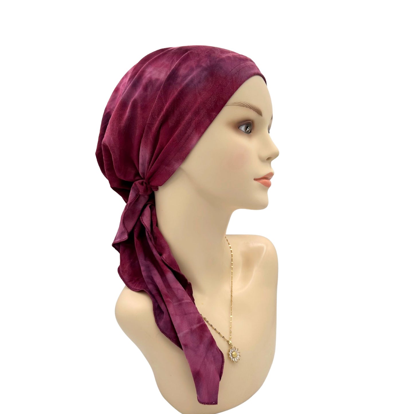 Burgandy women log tail head scarf
