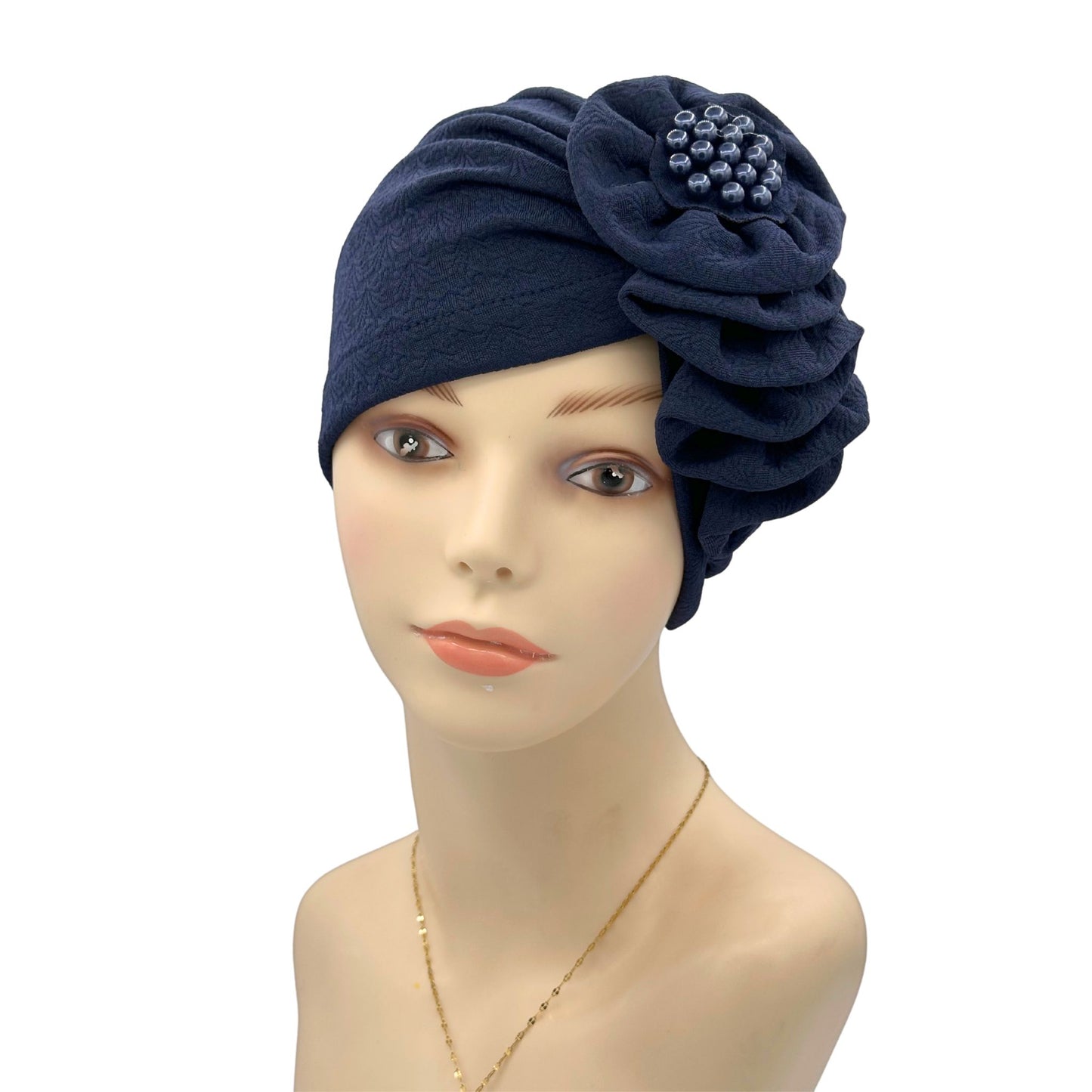 Flower beaded Alopecia hat navy