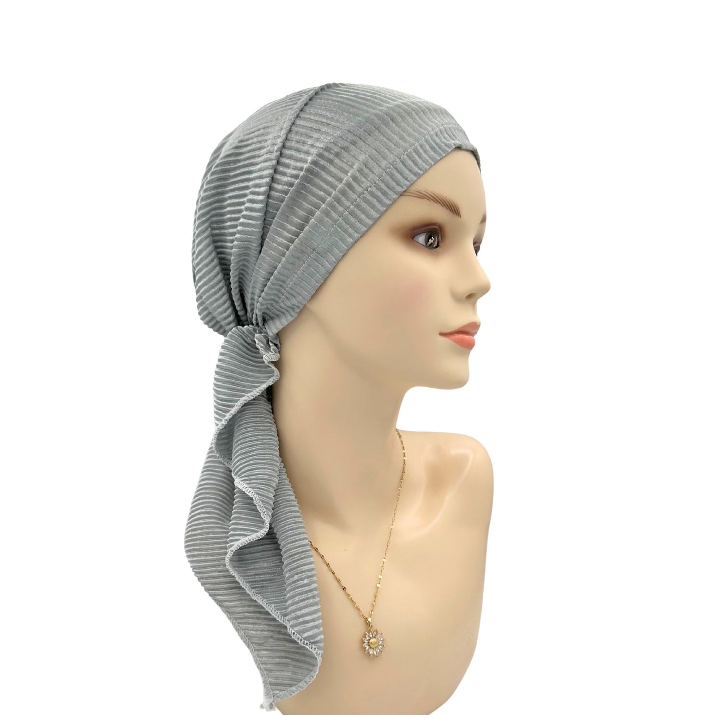 gray chemo pretied cancer headwear