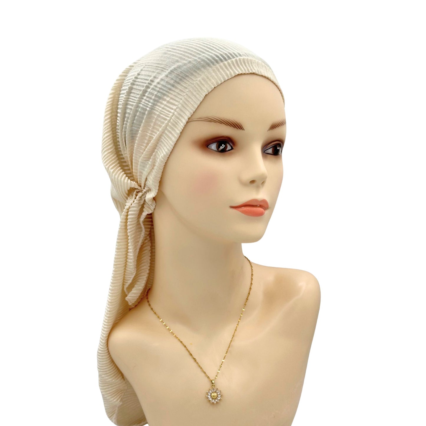 beige cancer head covering