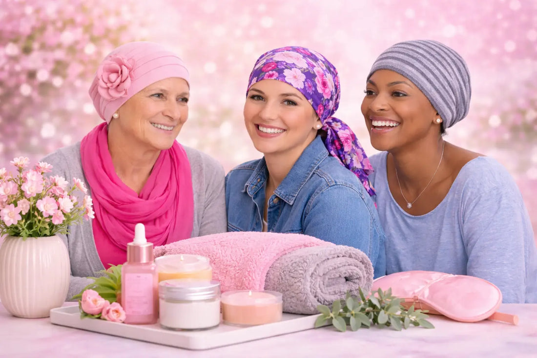 women wearing soft chemo headwear for sensitive scalp after chemotherapy