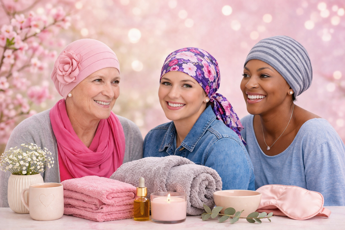 women wearing soft chemo headwear for sensitive scalp after chemotherapy