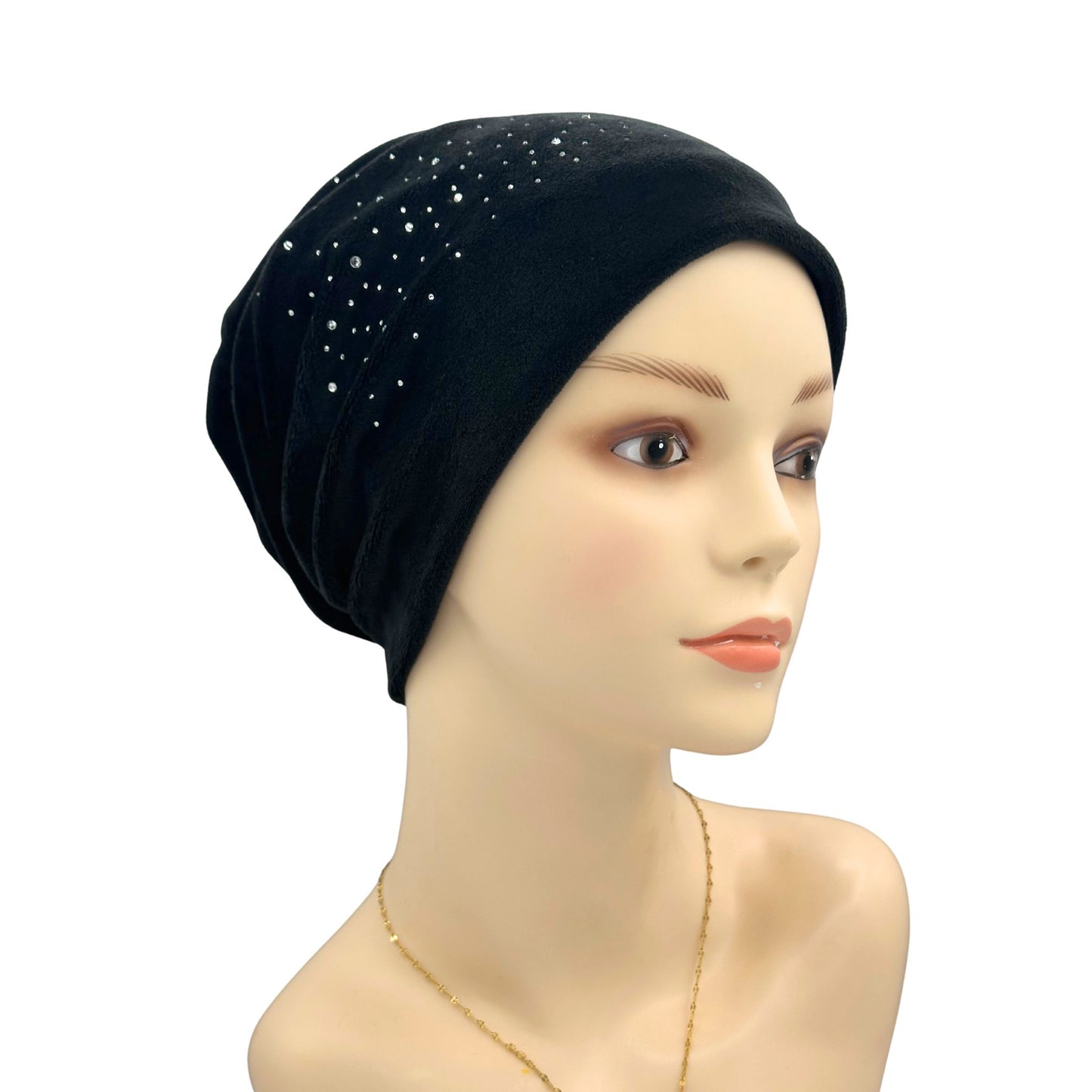 rhinestones jewelry velvet hat for women black