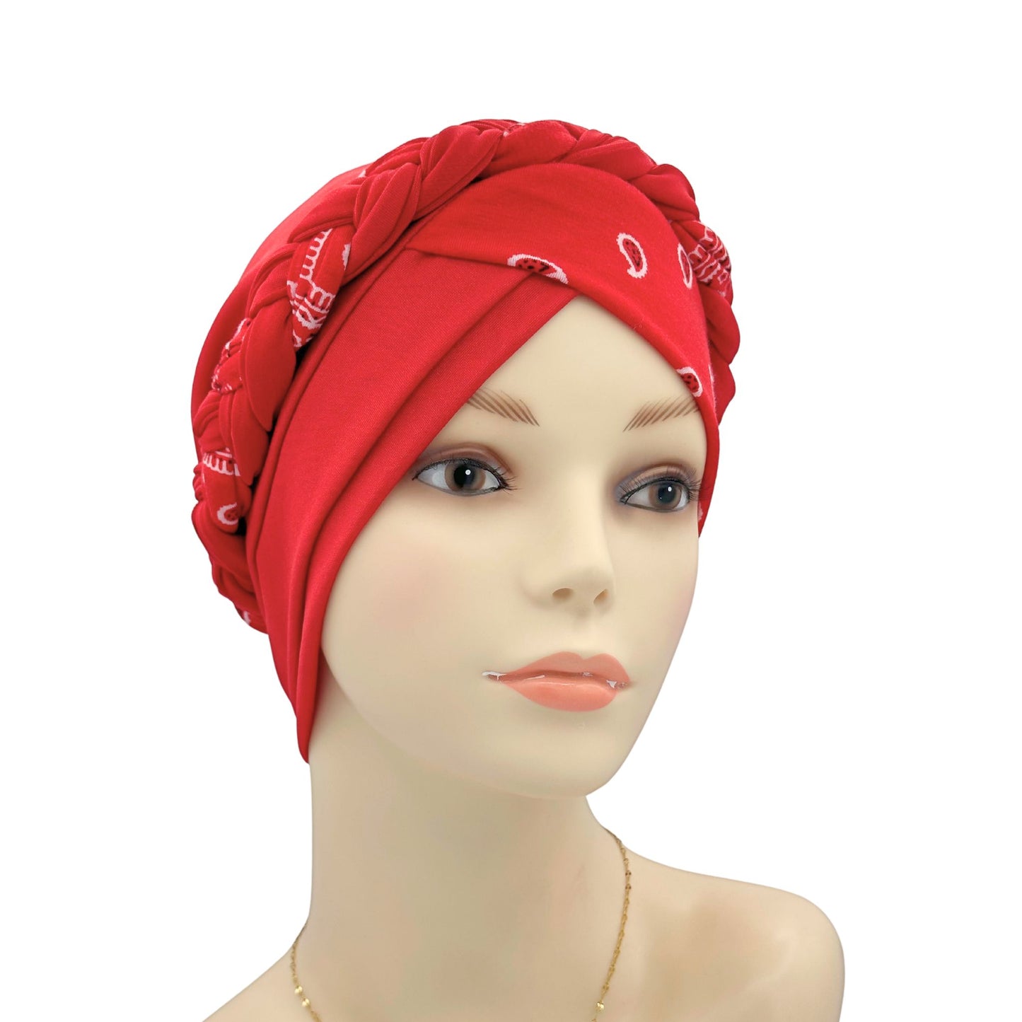 red Braided Chemo/Alopecia Hat