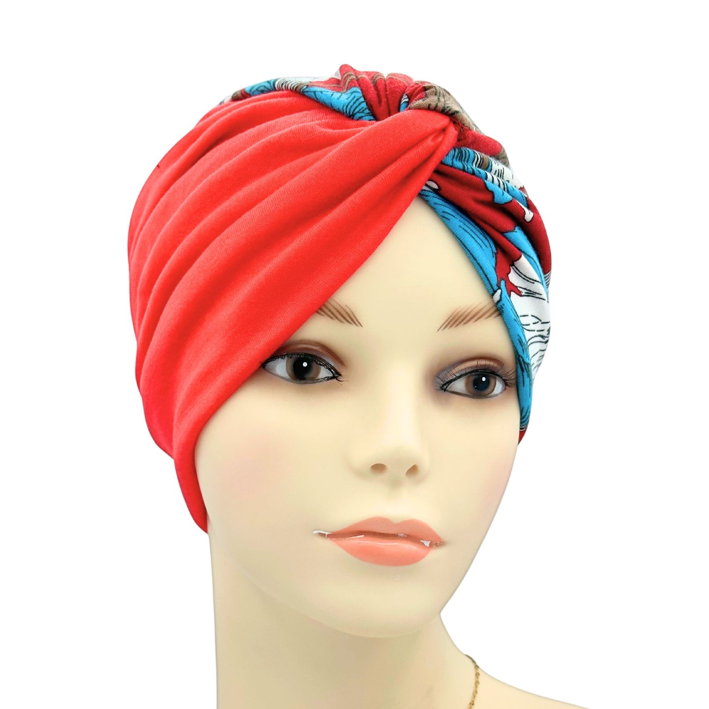 Two-Tone Pattern hat for cancer patient red