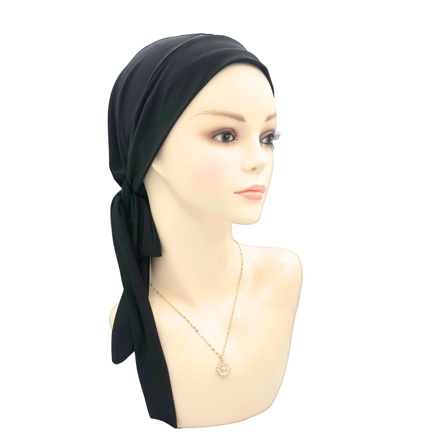 Long tail pretied head scarf black