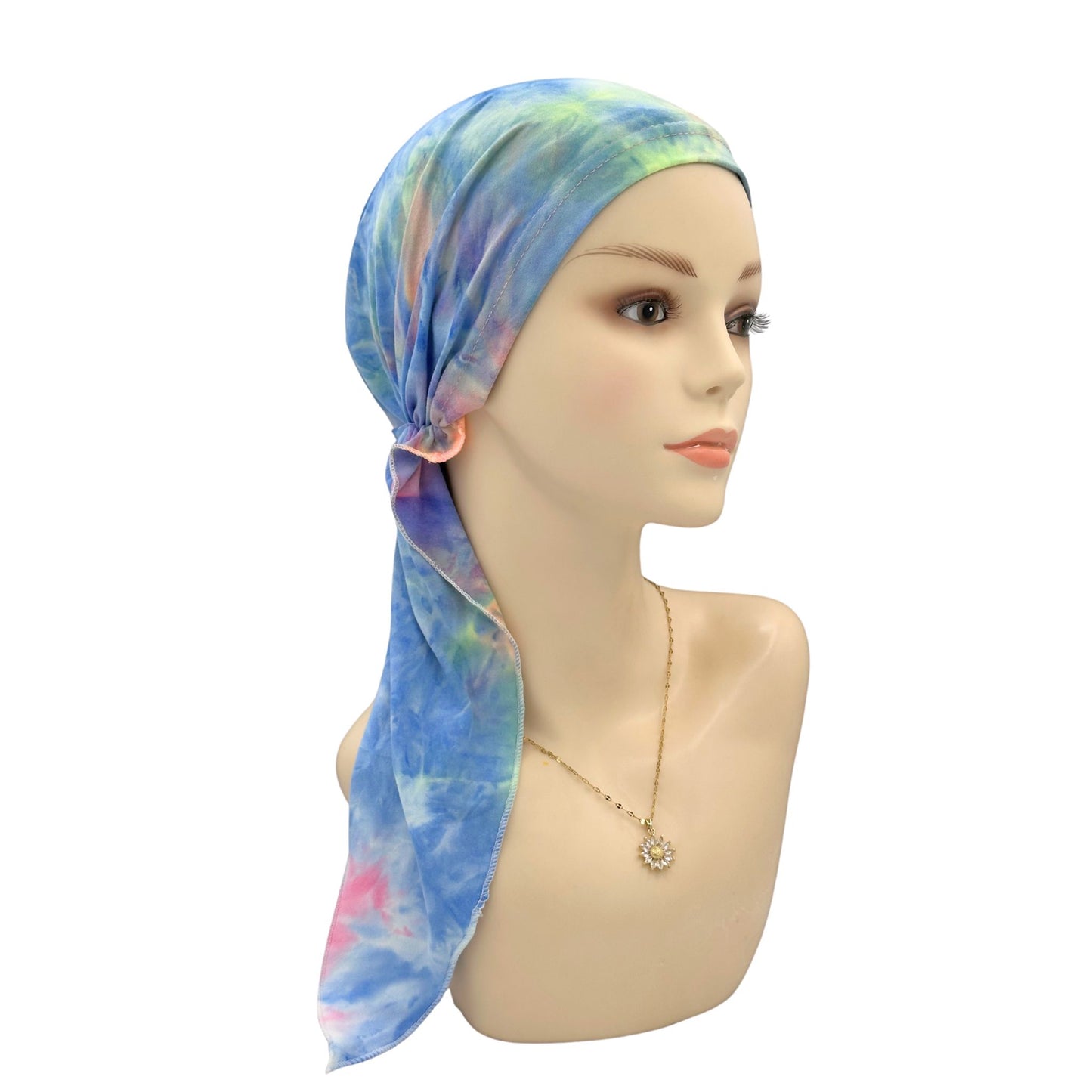 blue pre-tied women's head wrap