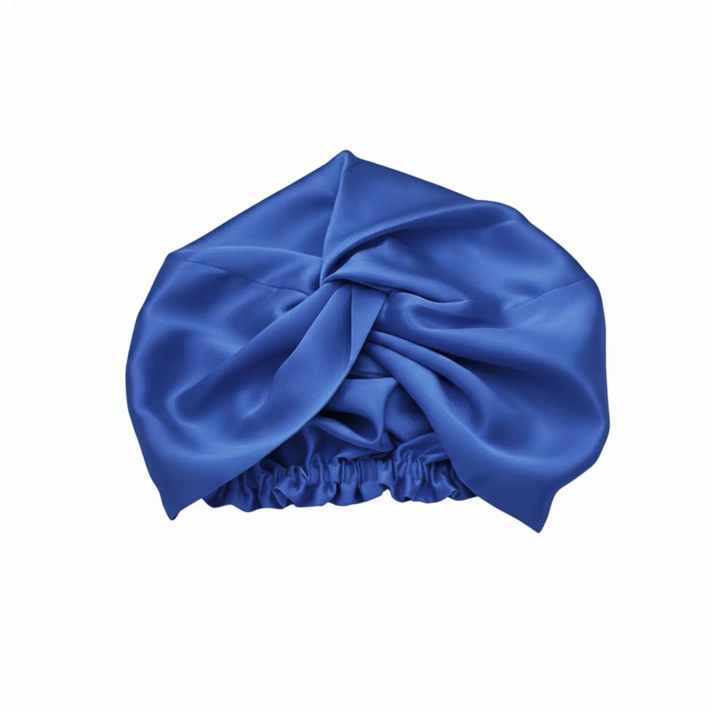 Blue silk bonnet on a white background