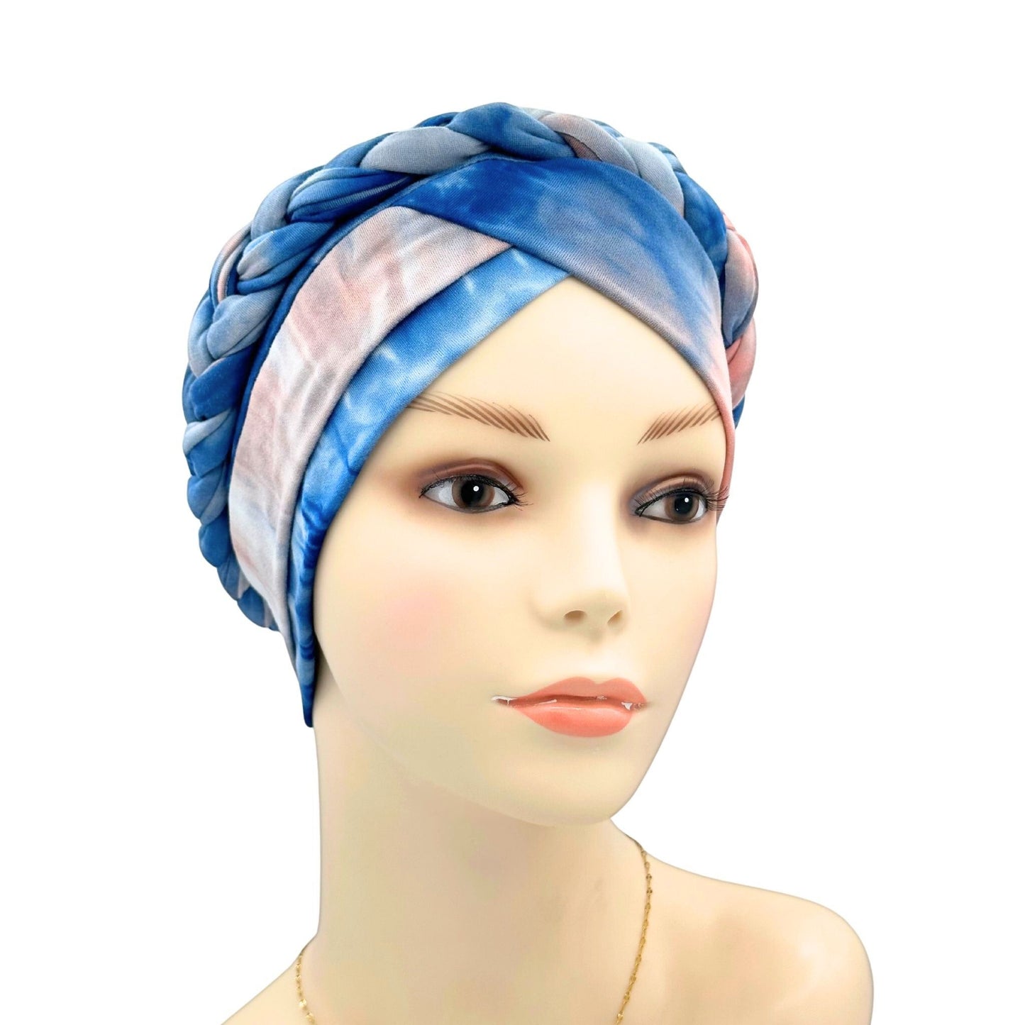 Braided chemo head cover  blue and grey