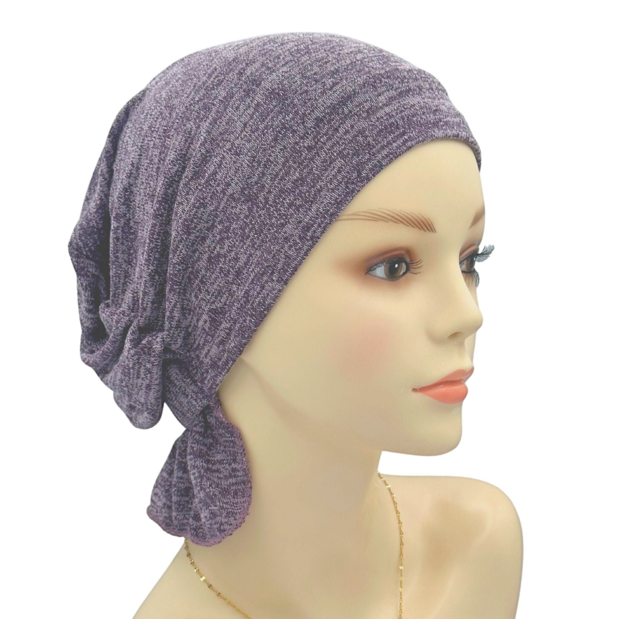 Casual Slip On Knitted Cotton Turban PearlaChemoMerch Chemo Bald Head Purple Adjustable