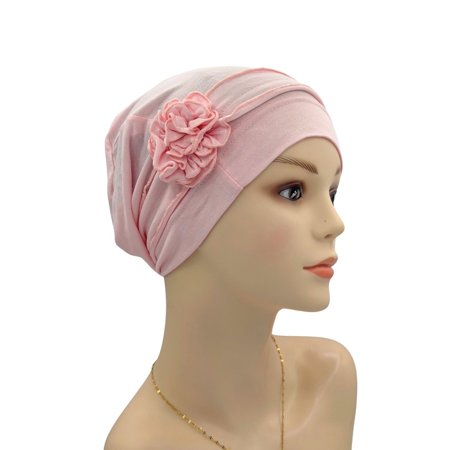 Side flower hat for chemo