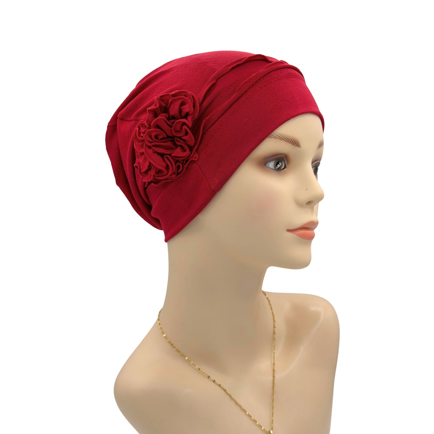 Flower hat for bald women Red