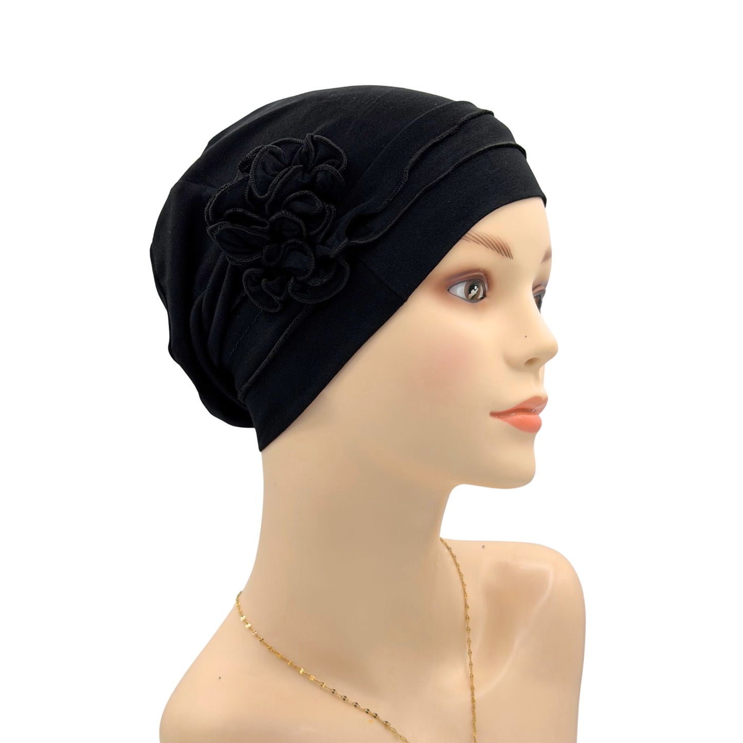 Black headscarf with floral detail  for women