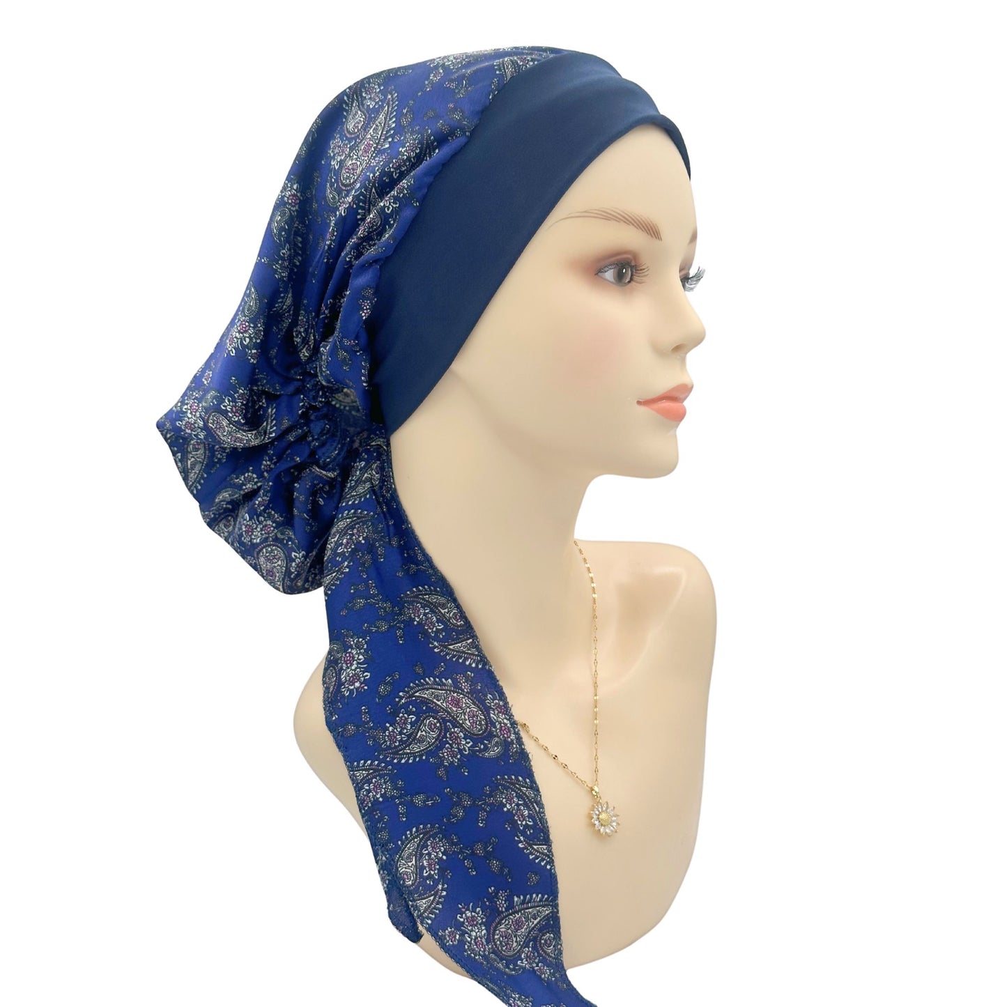 navy chemo scarf with band