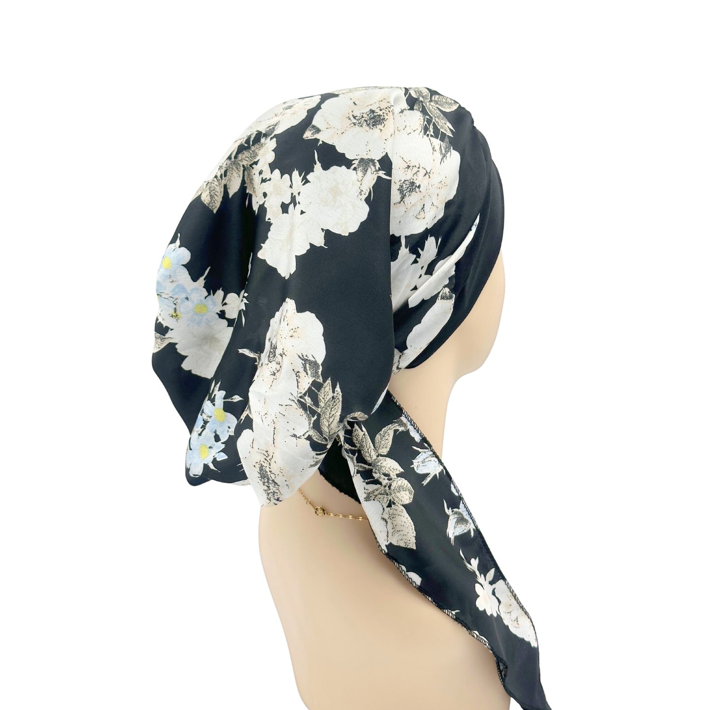 black floral head scarf for cancer patient