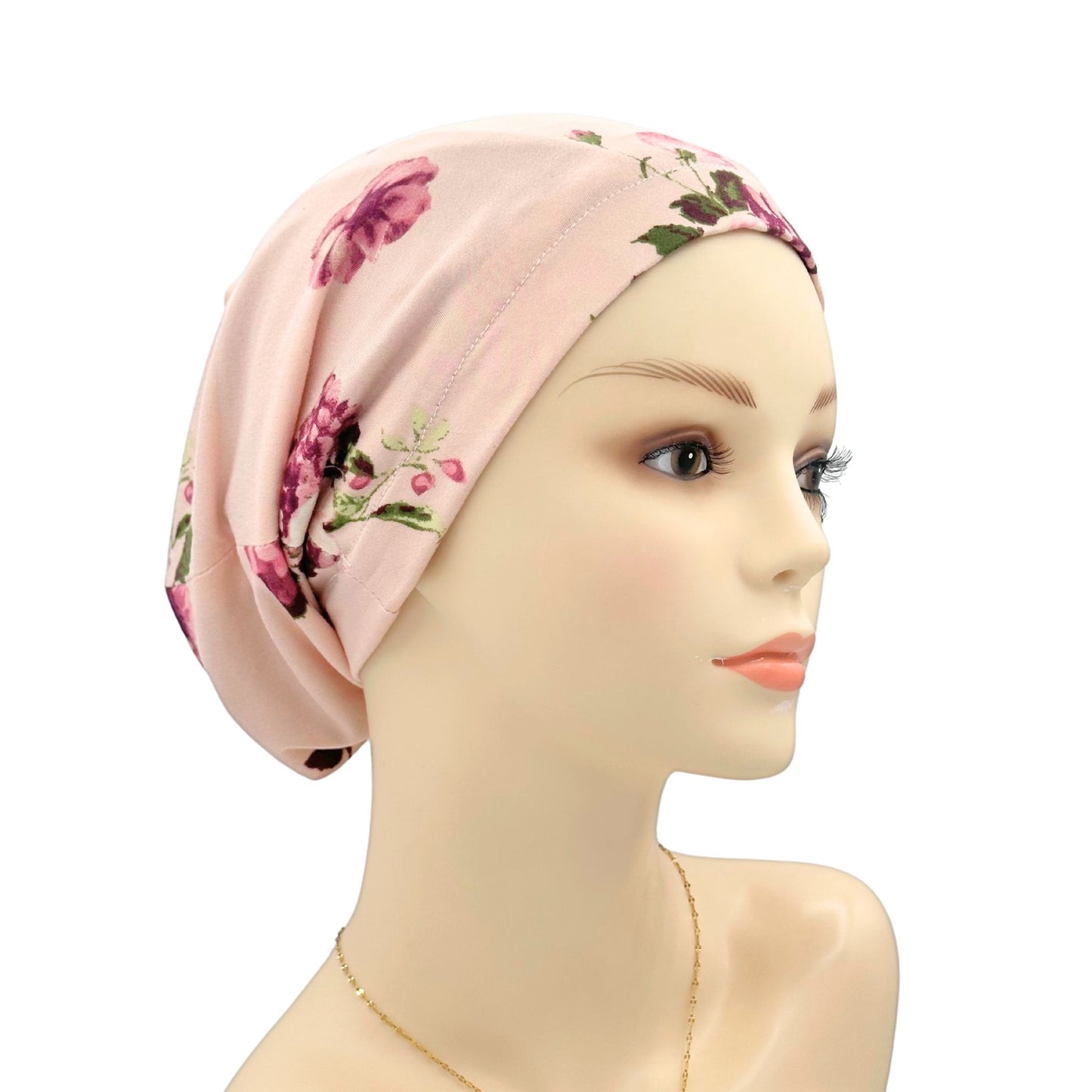 Pink floral satin lined sleep hat