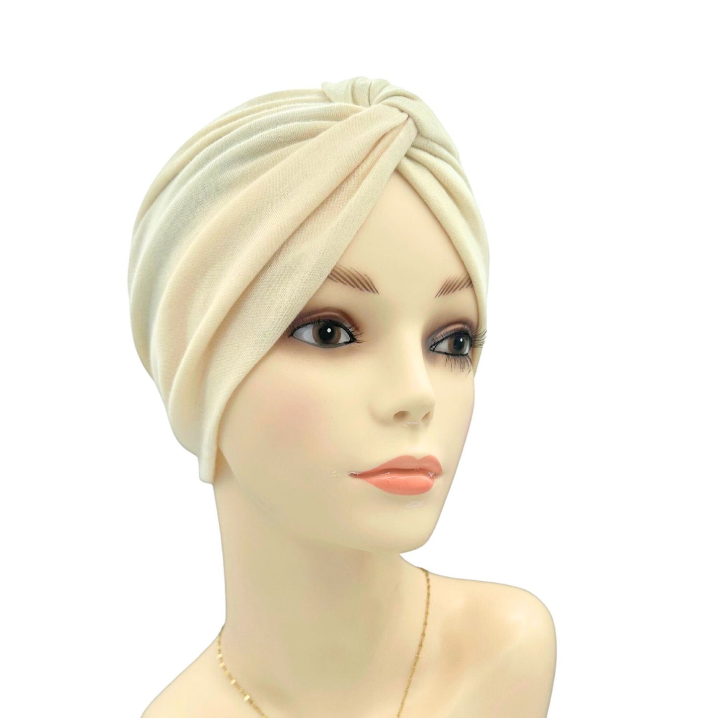 PRETIED CROSS STYLE CHEMO TURBAN BEIGE