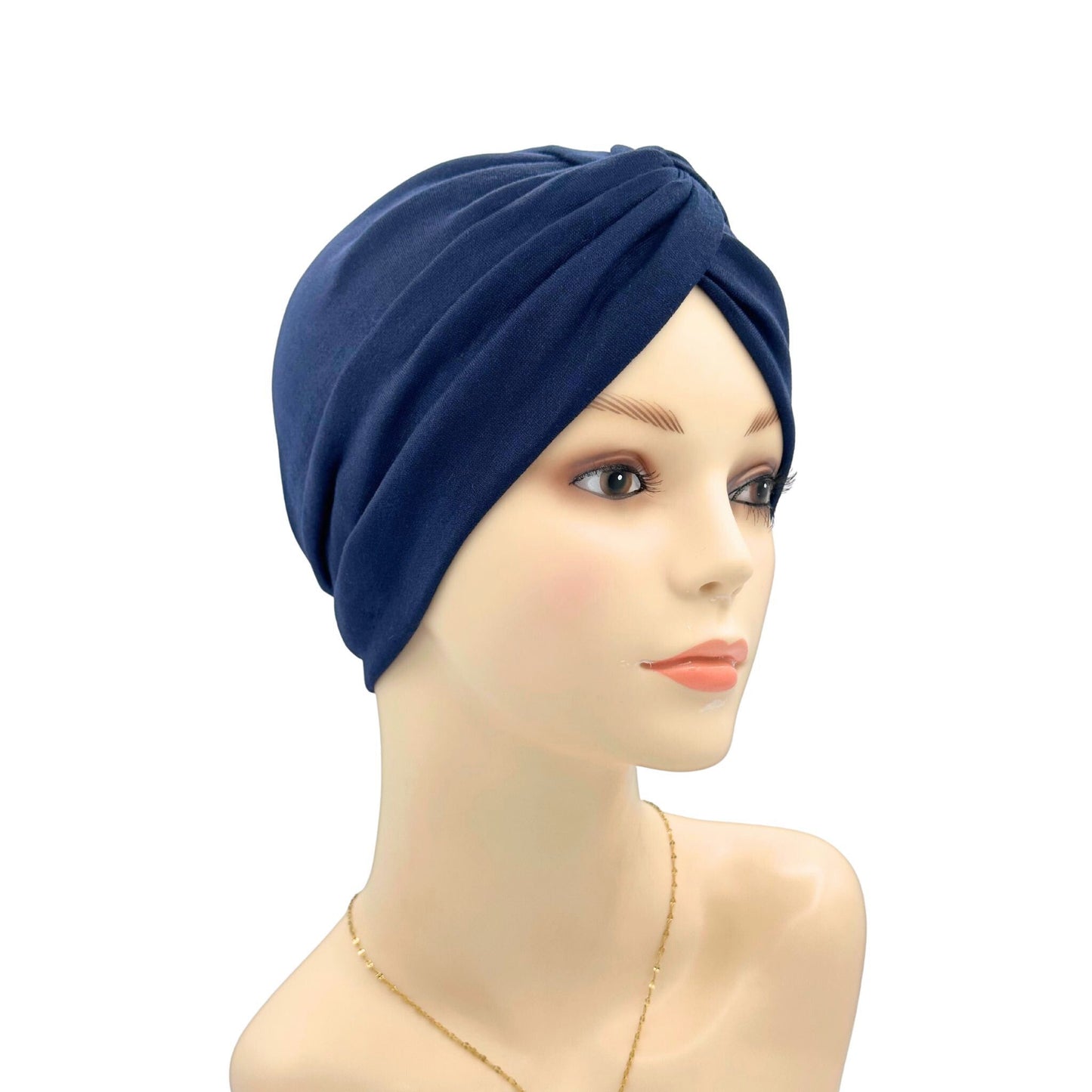 NAVY CHEMO HAT CROSS STYLE PLAIN