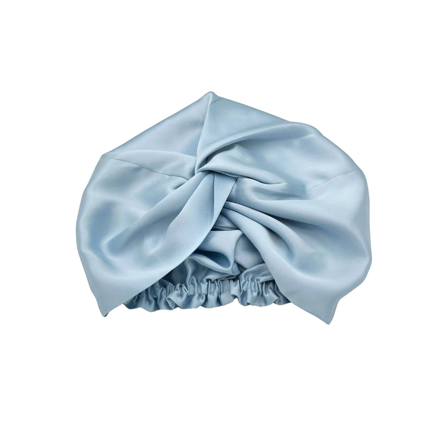 Light blue silk bonnet on a white background