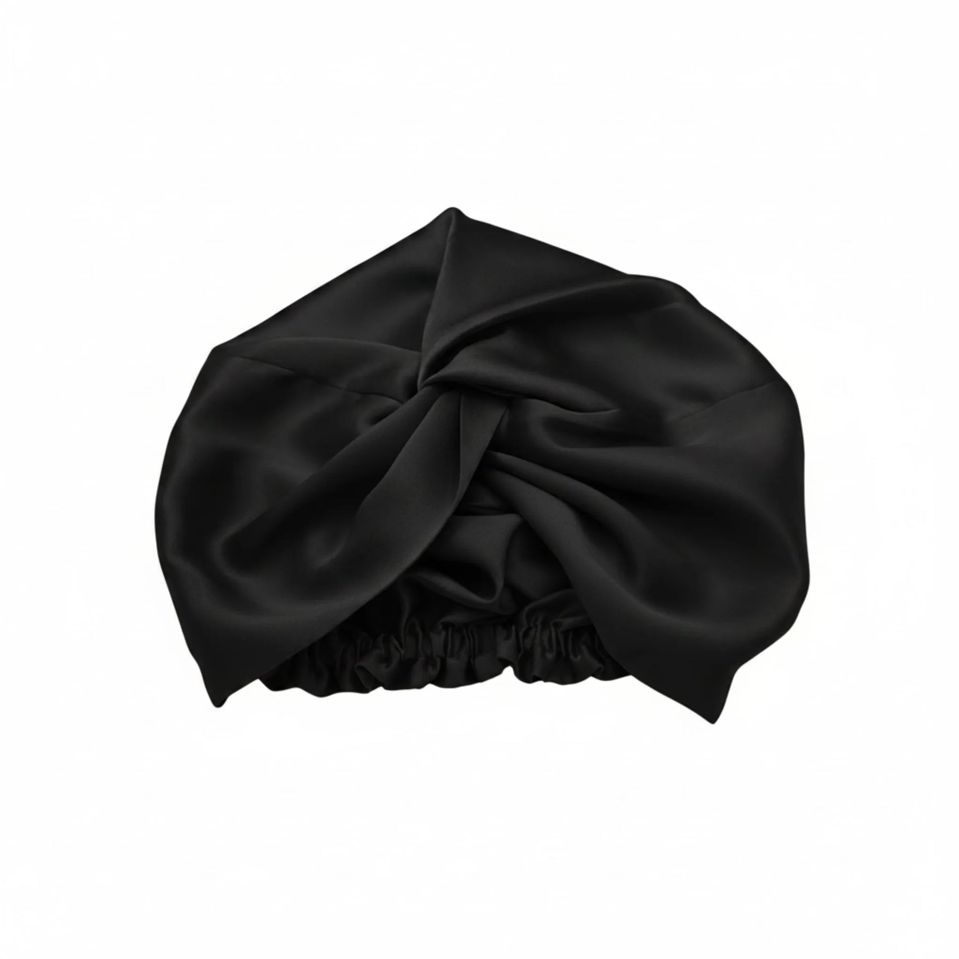 Black silk sleep turban on a white background