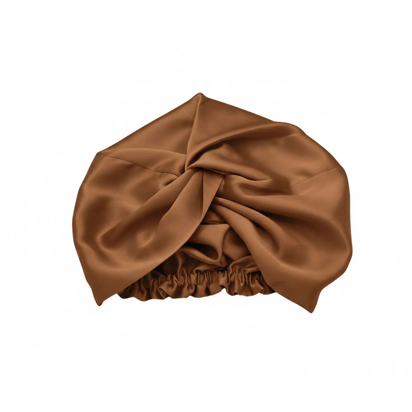 Brown silk turban on a white background