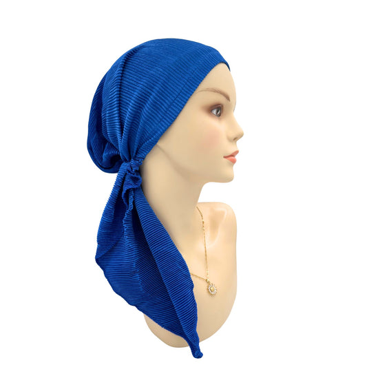 silky pre tied chemo headwear  sapphire