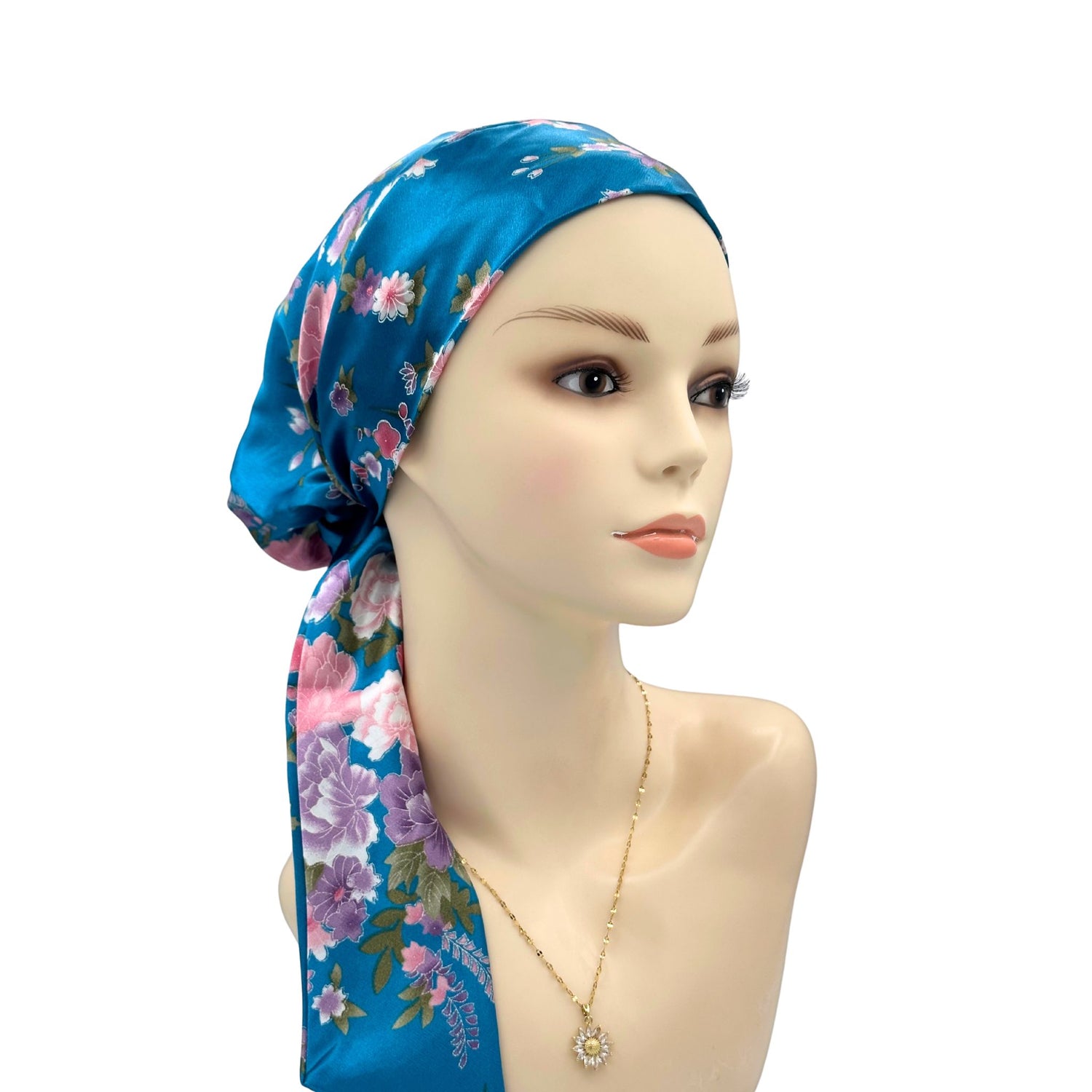 floral Satin head scarf sapphire