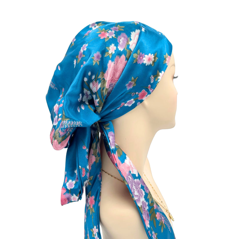SANNIDHI Chemo Caps for Cancer Patients with Soft Cotton Head Scarf Floral Print Blue 3PCS main image 0