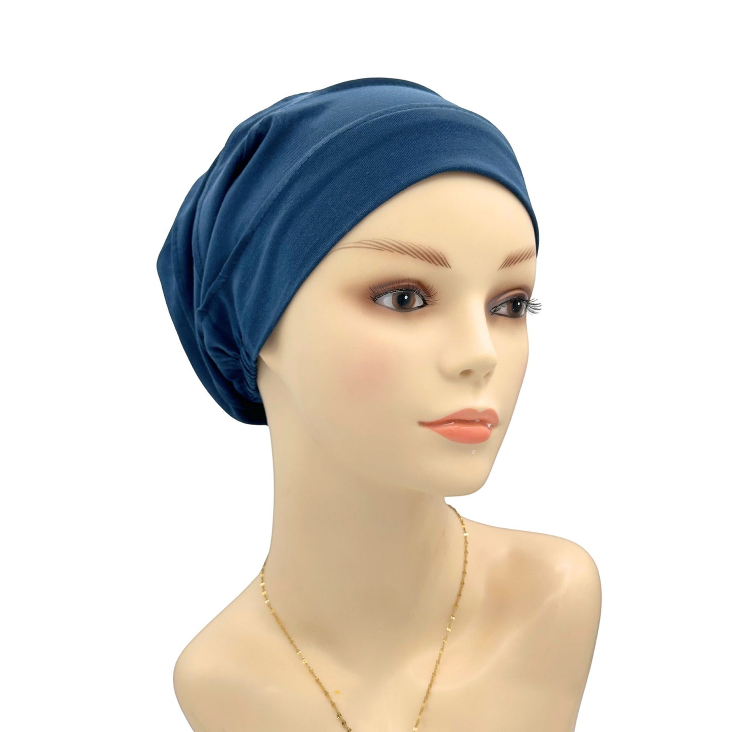 navy pleated cancer headwear