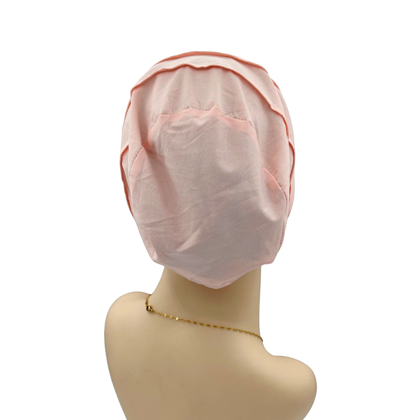 pink pleated chemo headwear