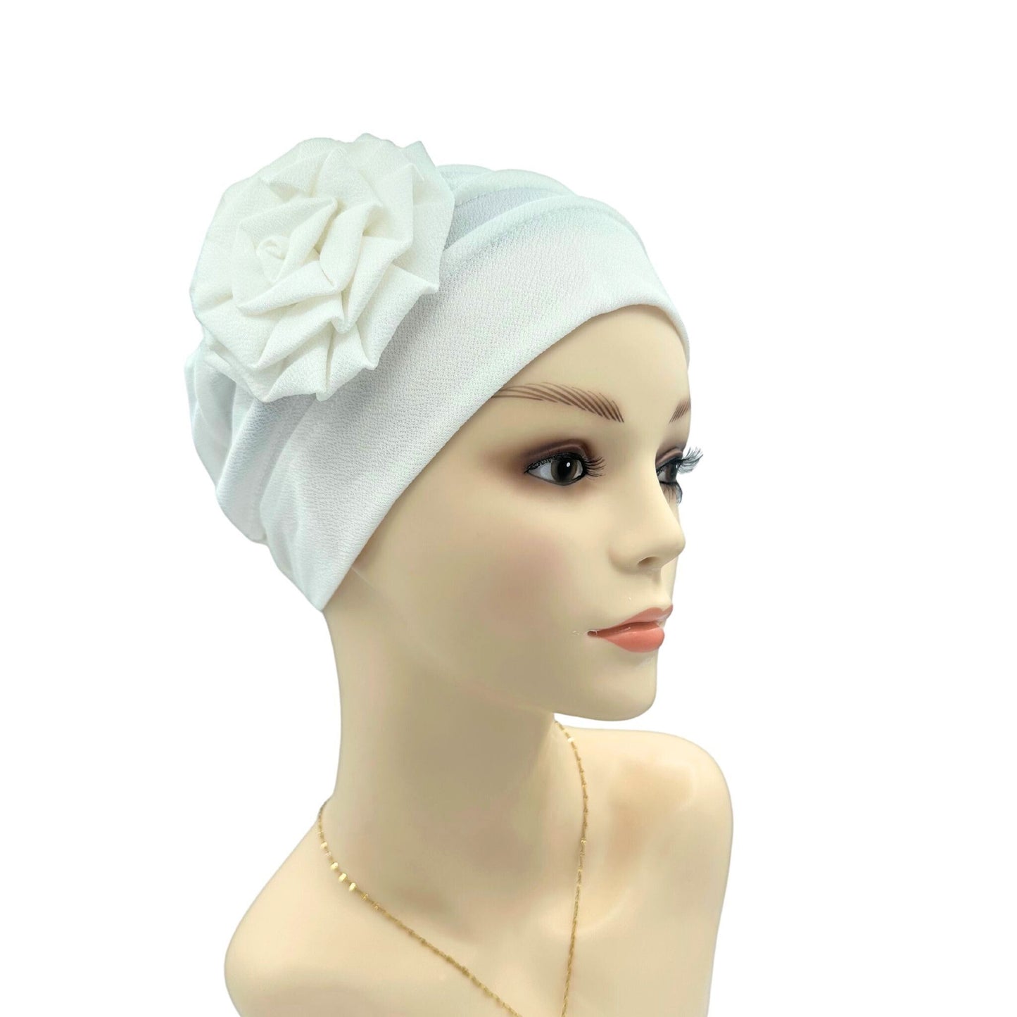 flower hat for bald women white