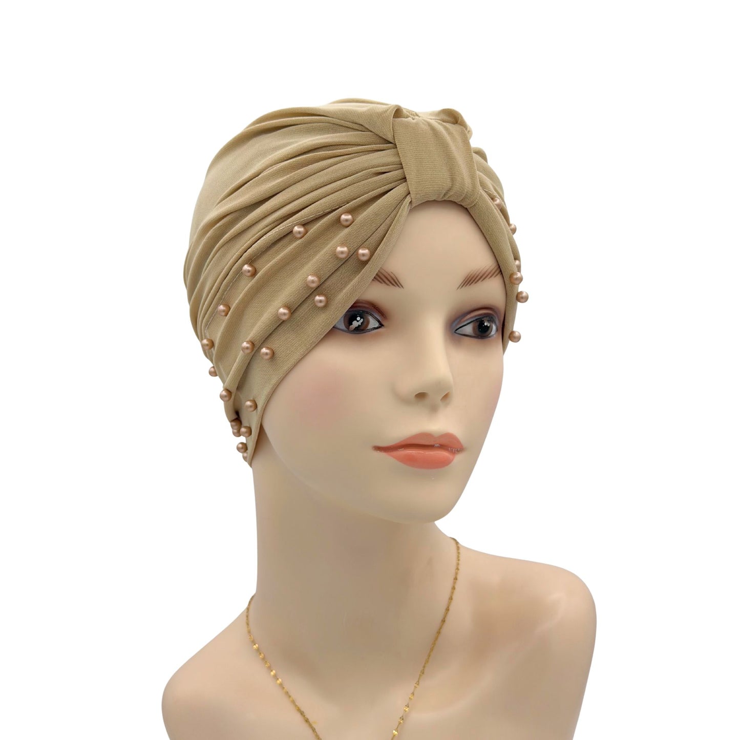 khaki beaded chemo hat