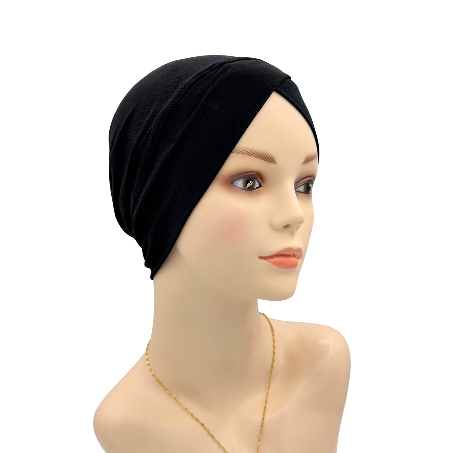 Women slip on hat for bald head