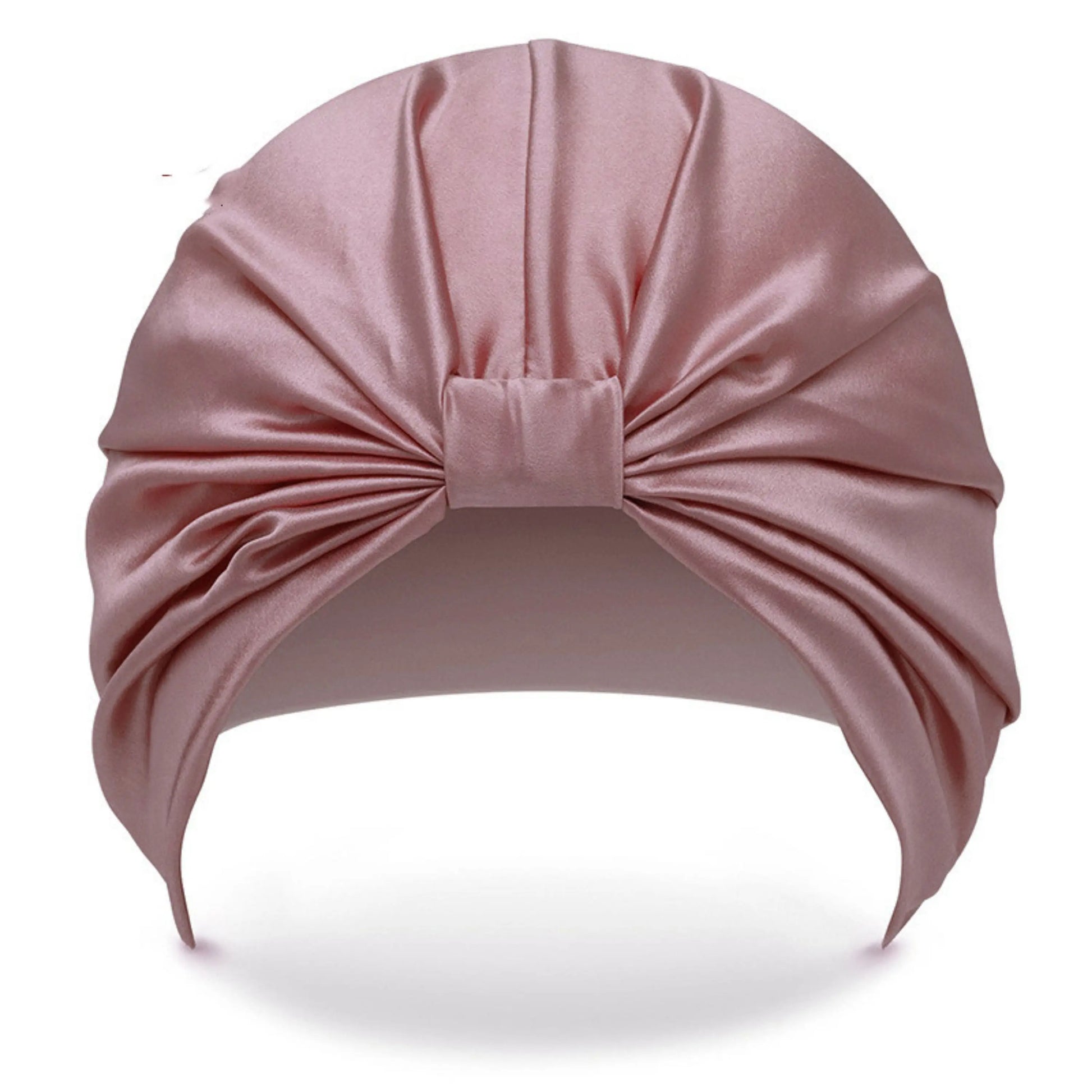 Pink silk turban with a bow on a white background