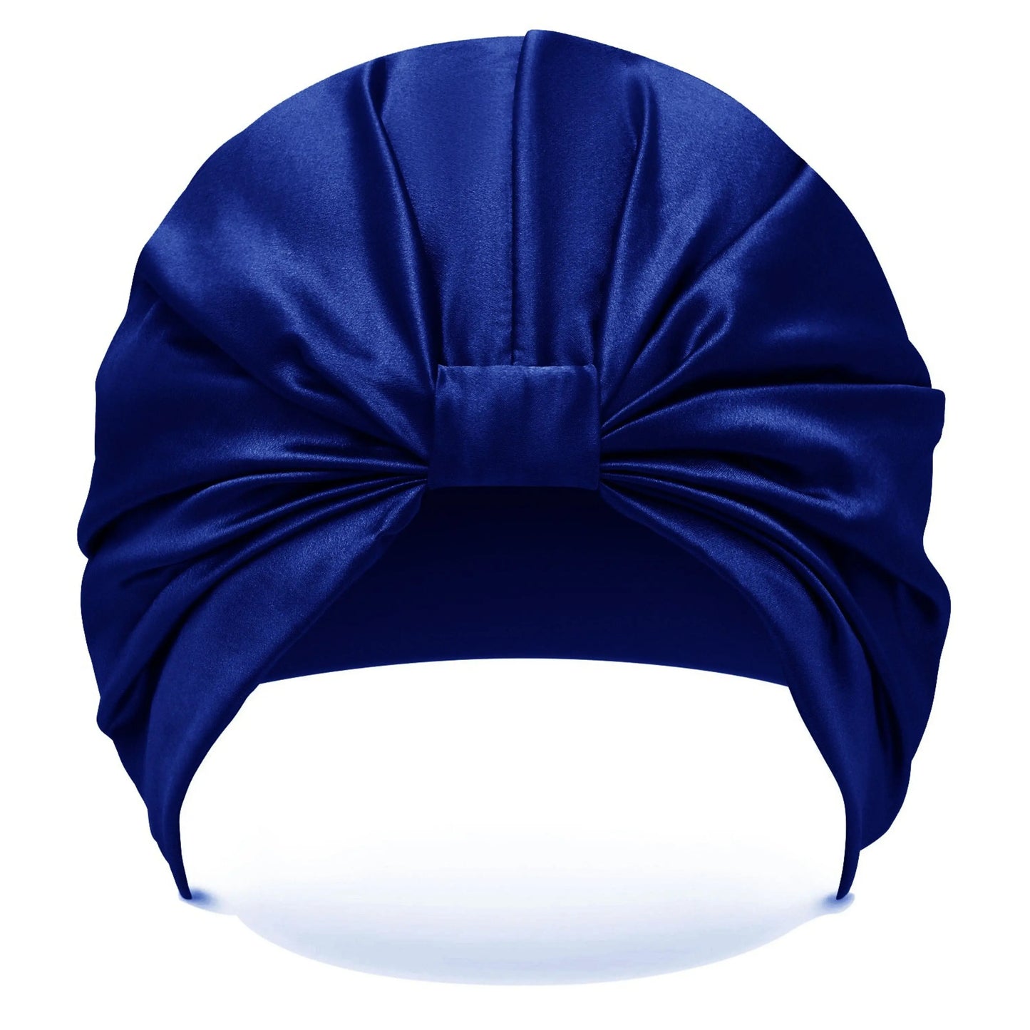 Blue satin head wrap on a white background