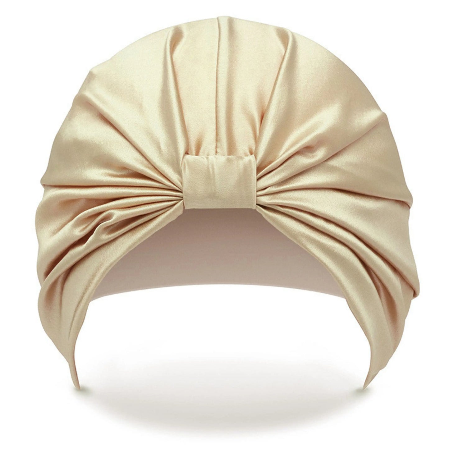 champaign silk turban with a bow on a white background