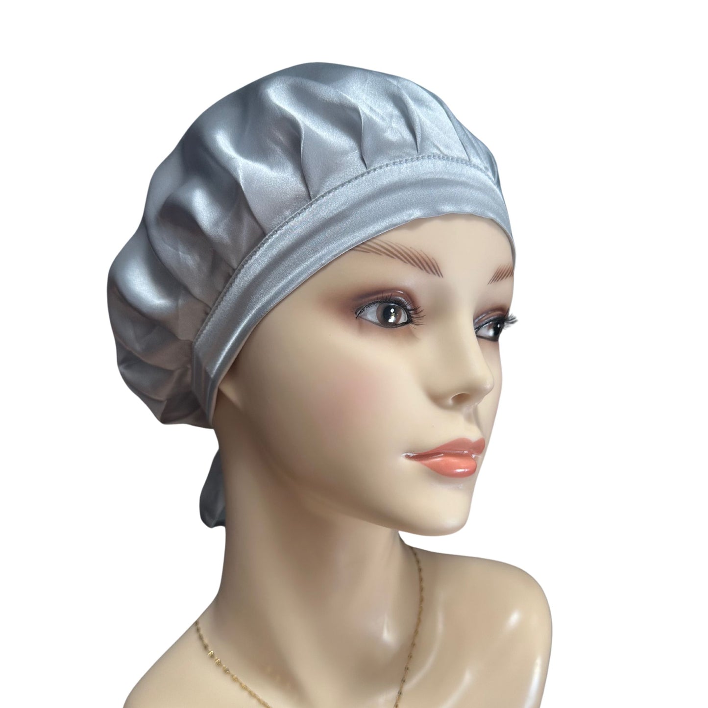 Silver grey silk bonnet